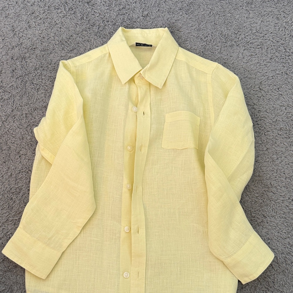 Janie and Jack Pale Yellow Linen Button-Down Shirt